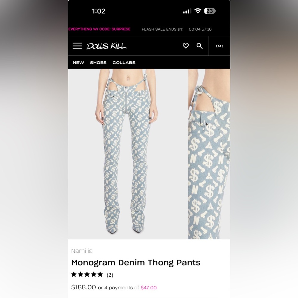 Monogram Denim Thong Pants